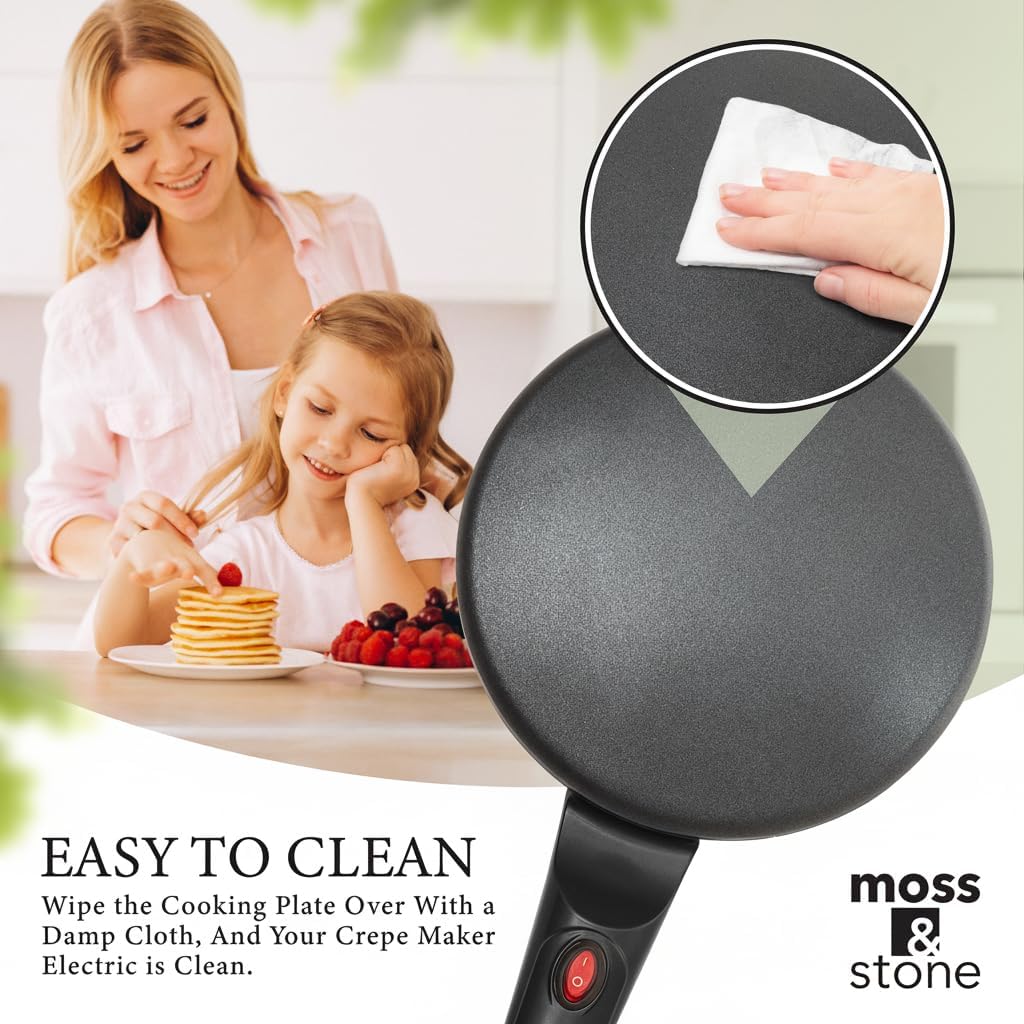 Black Electric Crepe Maker, 8" Portable Nonstick Crepe Pan