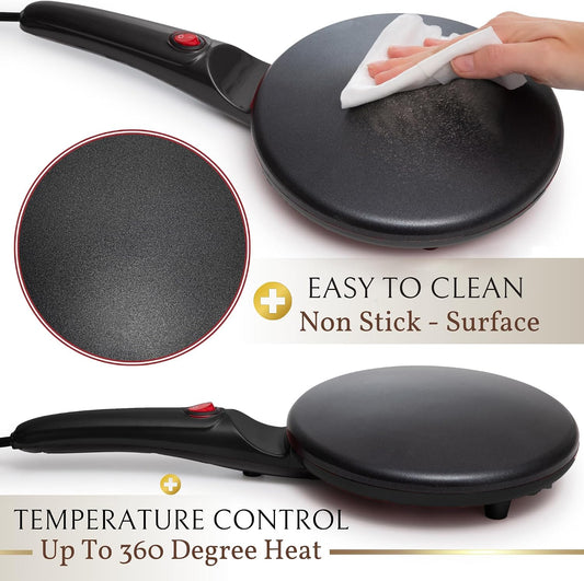 Black Electric Crepe Maker, 8" Portable Nonstick Crepe Pan