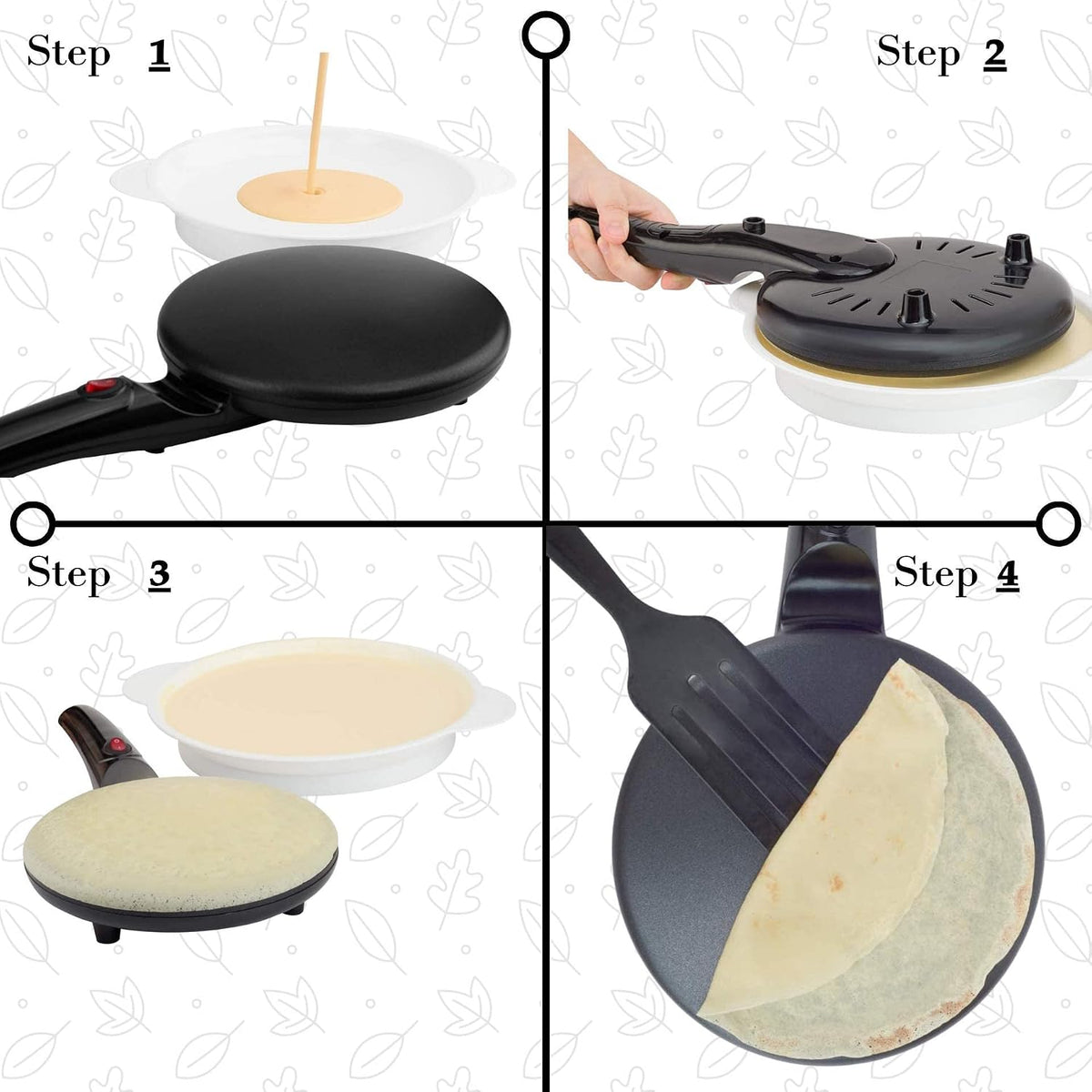 Black Electric Crepe Maker, 8" Portable Nonstick Crepe Pan